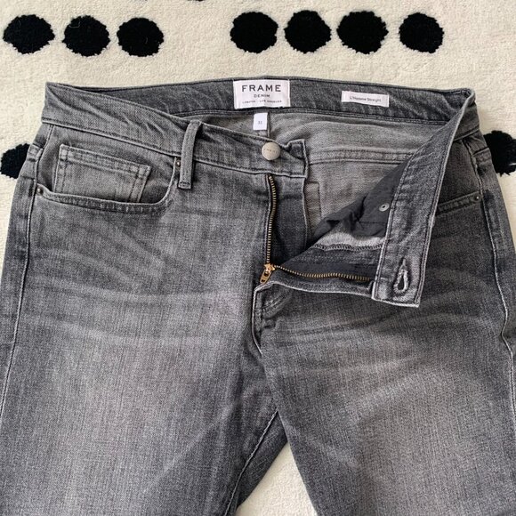 Frame Denim Jeans L'Homme Straight Badlands Charcoal Grey Denim - Picture 3 of 13